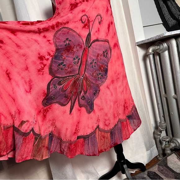 3/$20 💥 Embroidered Butterfly Maxi Dress Relaxed Fit Pink Tie Dye Beach Boho - Picture 4 of 16